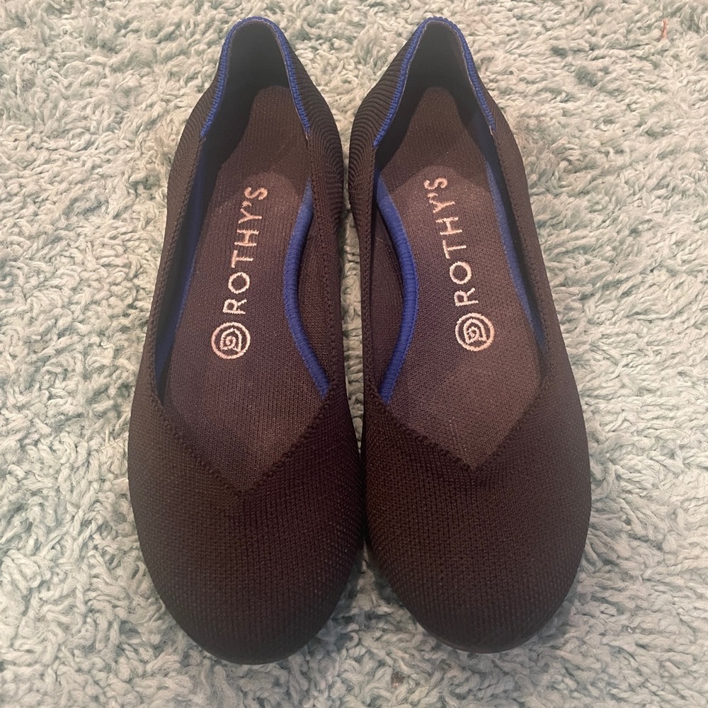 Rothy’s The Flat round Toe black with blue trim, Ballet Flat Shoes
